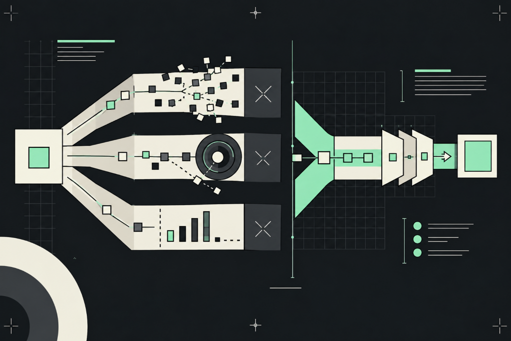 Stylized spaceship diagram with modular components and data displays illustrating the structured foundation of paid advertis…